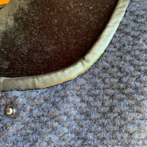 Navy Jacket Trimmed in Black Leather - Picture 3 of 4